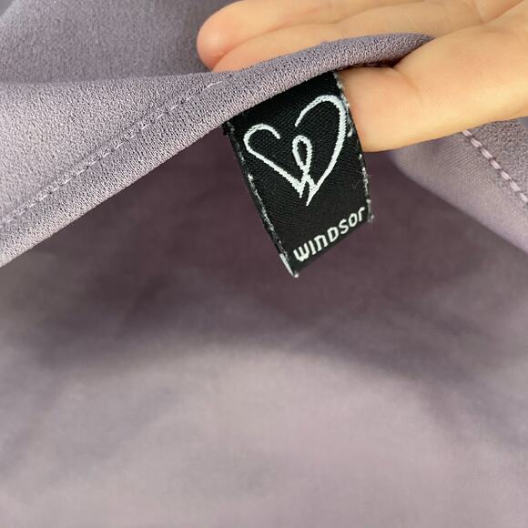 Windsor S Dusty Purple Ruched Faux Wrap Square Neck Mini Cocktail Dress - Picture 6 of 7